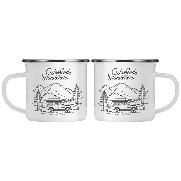 Weekends, Coffee & Camping White Enamel Camping Mug 12oz