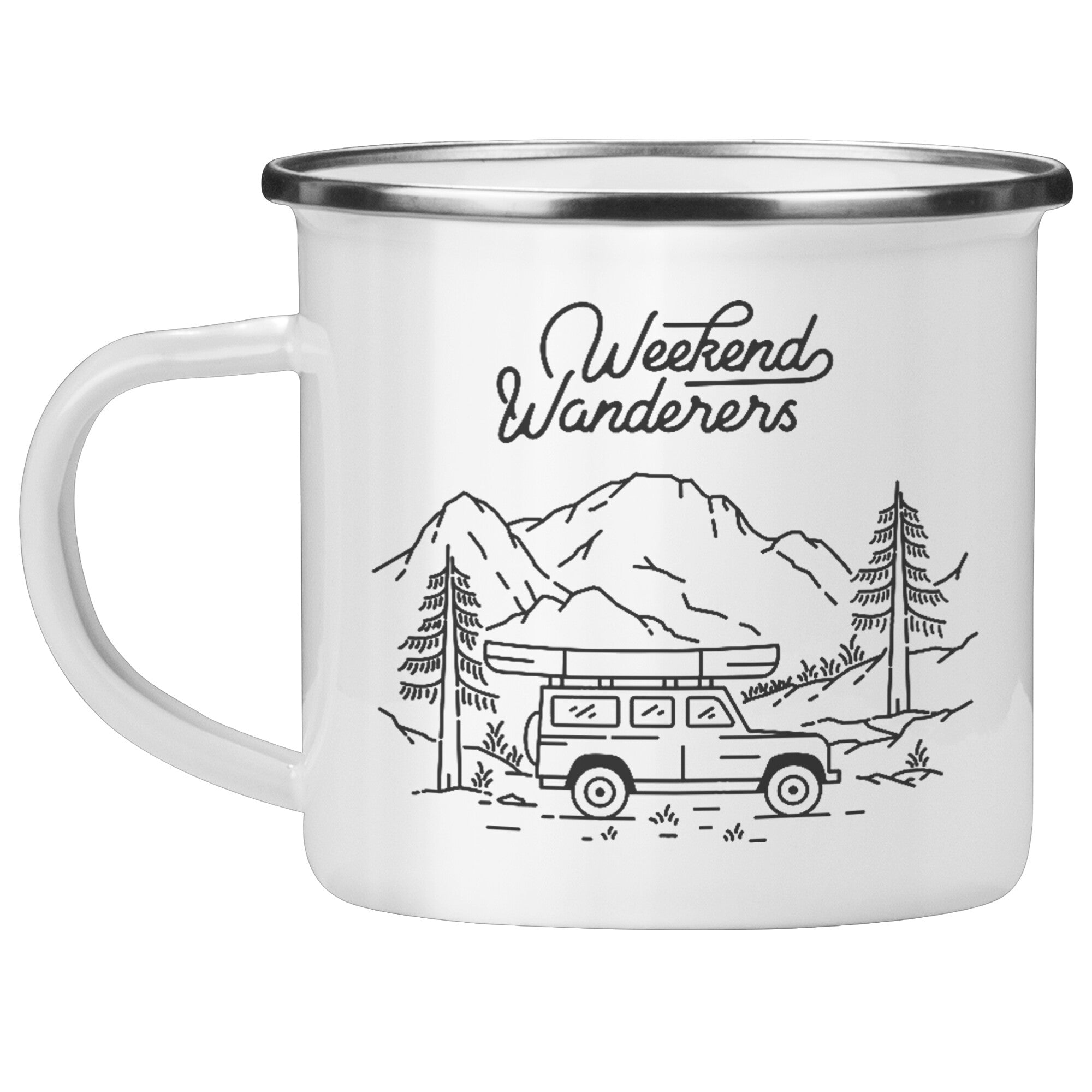 Weekends, Coffee & Camping White Enamel Camping Mug 12oz